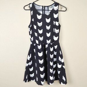 H&M Divided Cat Face Kitty Cat Pattern Black Dress